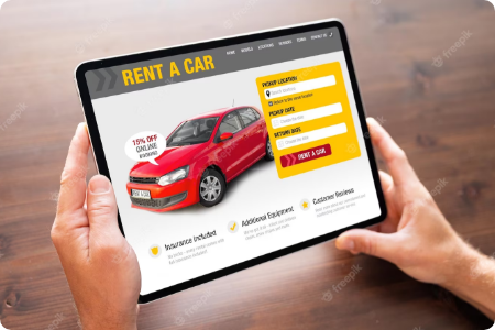 Car rental website on tablet