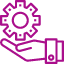Icon of a hand holding a gear, indicating service, support, or technical operation.
