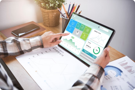 Data analytics dashboard on tablet