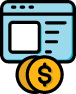 Web page with coins, representing online monetization or e-commerce.