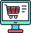 Icon of a desktop screen showing an e-commerce shopping cart.