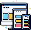 Icon representing responsive design with desktop, tablet, and mobile screens.