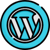 Icon of the WordPress logo on a blue circular background.