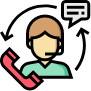 Icon of a customer service representative with a headset and phone, indicating support or communication
