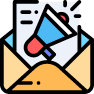 Envelope with a megaphone, representing email marketing.