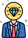 Person with a diamond as a head, symbolizing high value or premium service.