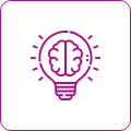 Lightbulb icon with a brain inside representing innovative thinking or ideas.