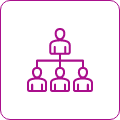 Hierarchy structure icon with one person above three others indicating organizational roles.