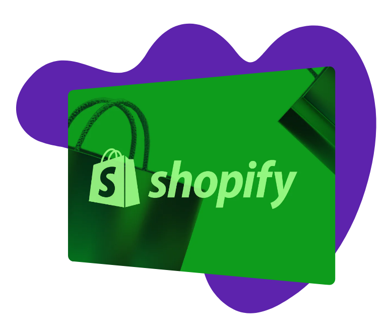 Green-themed Shopify branding image with shopping bag and logo.