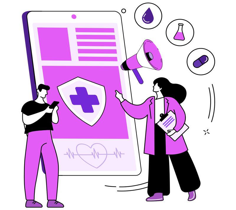 Doctor and patient interacting with a digital health app