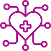 Digital health icon with a heart and circuit lines