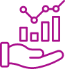 Bar chart and line graph above a hand icon.