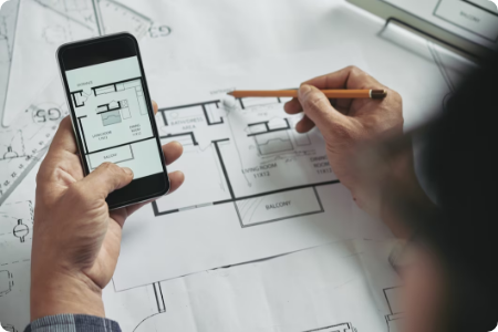 Architect reviewing floor plan