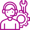 Support representative with gear and wrench representing technical support