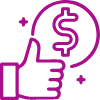 Thumbs up with dollar sign symbolizing cost-effectiveness