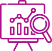 Magnifying glass over bar and line chart on easel