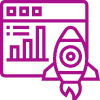 Rocket in front of analytics dashboard