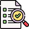 Icon of a document with green checkboxes and a magnifying glass with a checkmark, symbolizing inspection, auditing, or checklist verification.