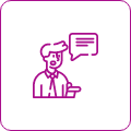 Icon of a person speaking with a speech bubble.