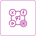 Social media and communication icons connected.