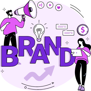 Brand with megaphone and tablet