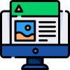 Icon of a website design on a computer screen with an image and text layout.